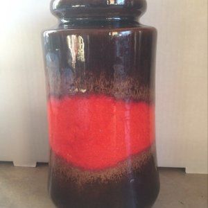 Orange and Brown Ceramic Vase - W. Germany 549-21 MCM. Retro
